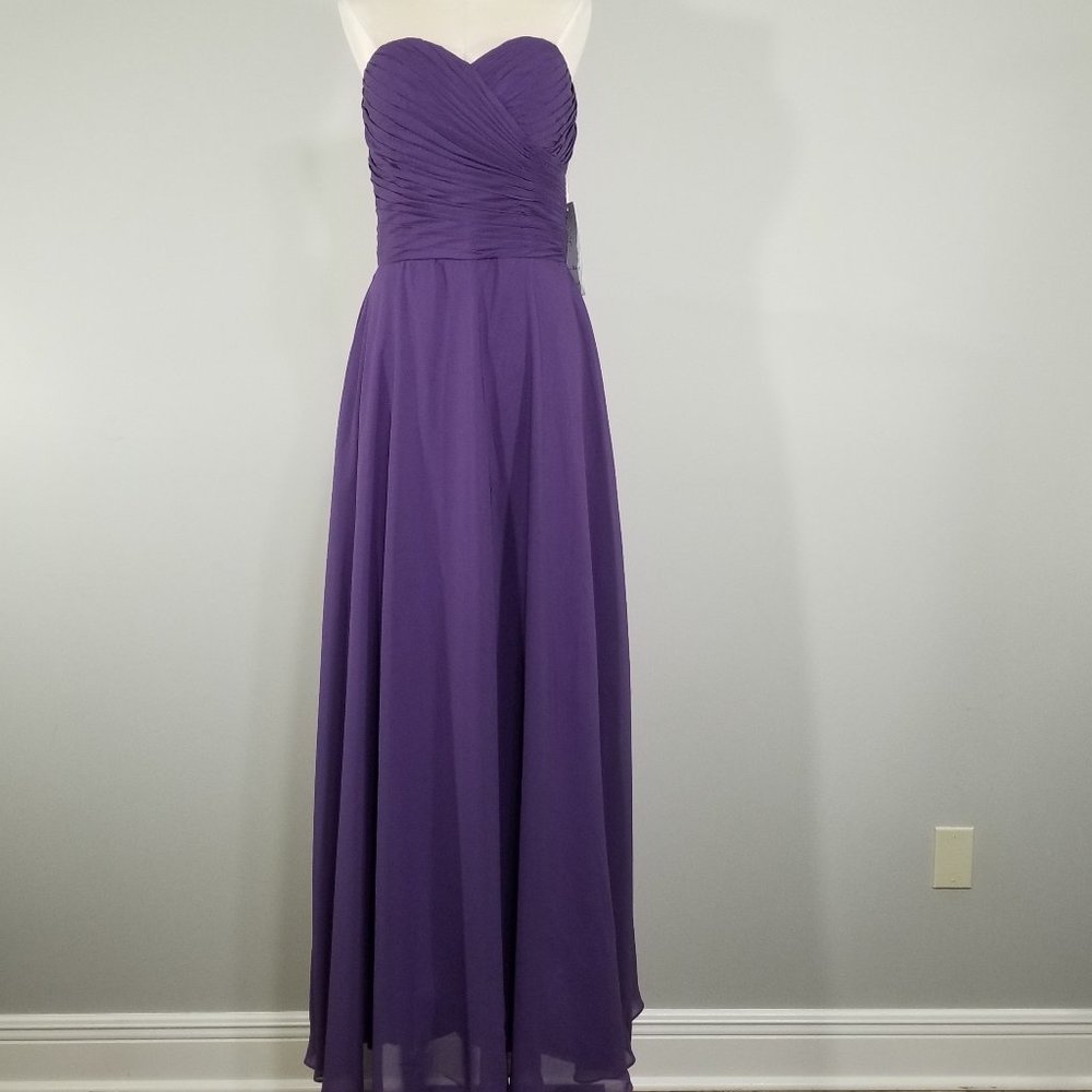 Nwt Love Wedding Womens Strapless Purple Chiffon Long Dress Gown Ballroom Size 8
